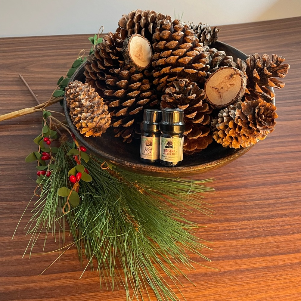 Essential Oil Diffusing bowl filler. Pine cone and wood slice mix.  Two scents.